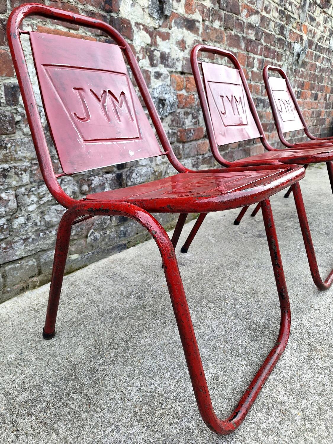 3 chaises vintage JYM en métal, meubles sièges industriels