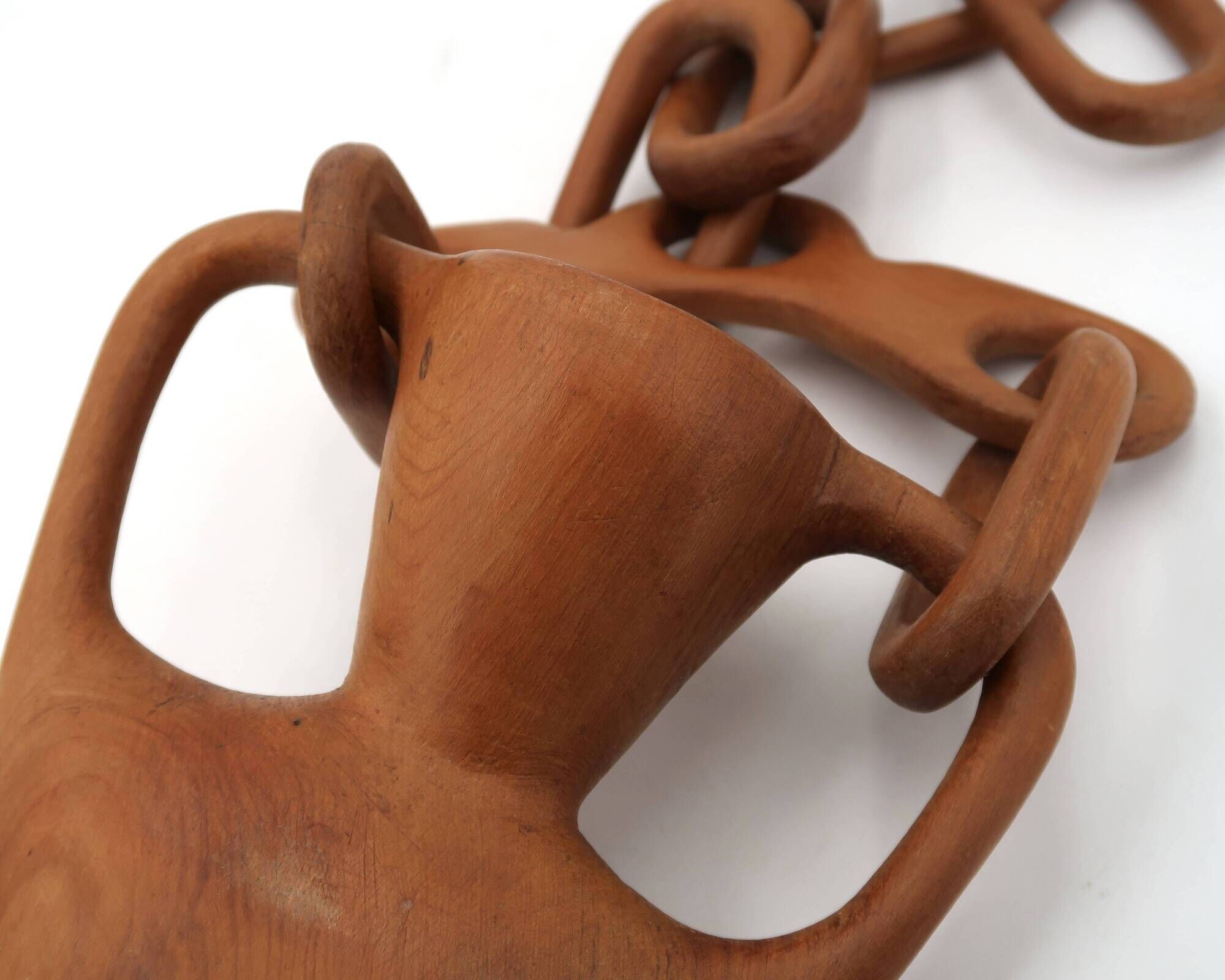 Hanging wooden amphora vase, 70s bohemian decor.