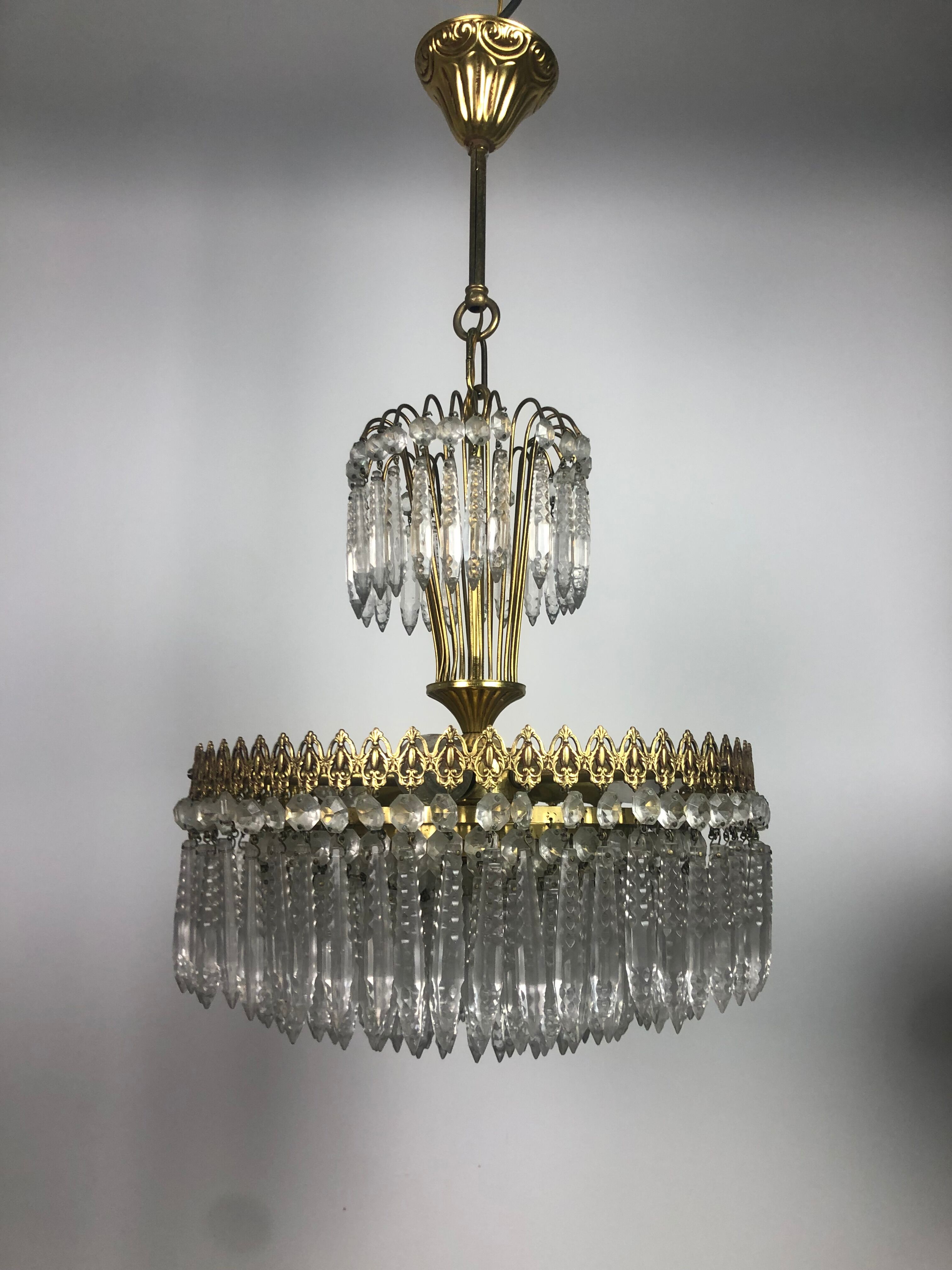 Golden brass crown chandelier and crystal taste buds 3 fires 1970