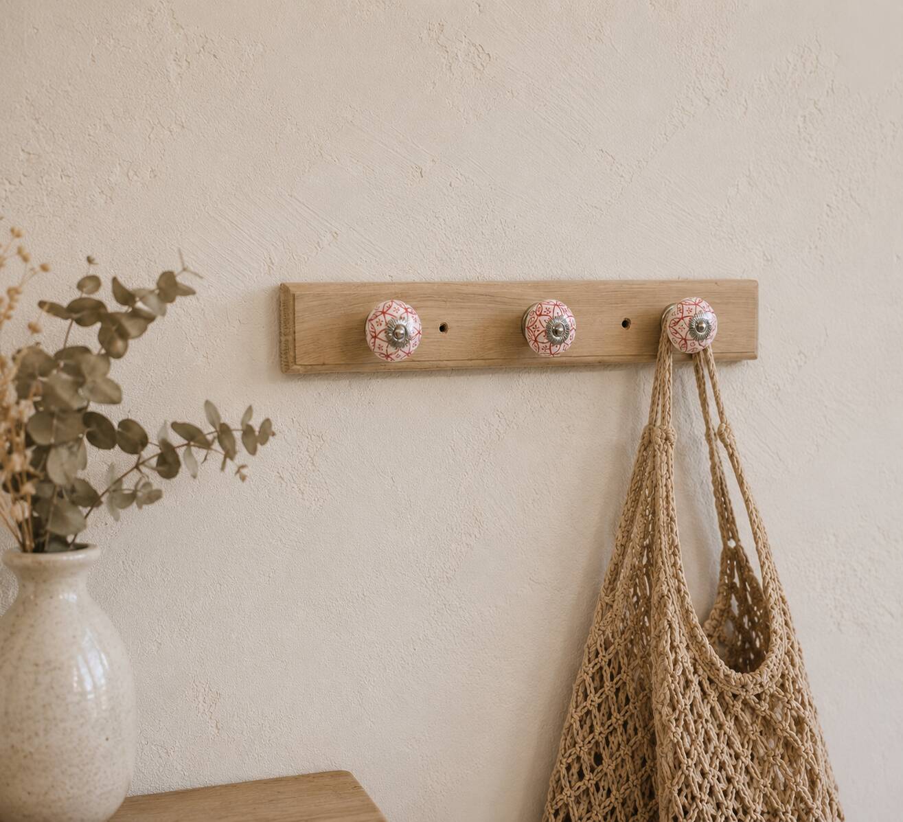 Vintage coat rack / hooks solid oak cottage style