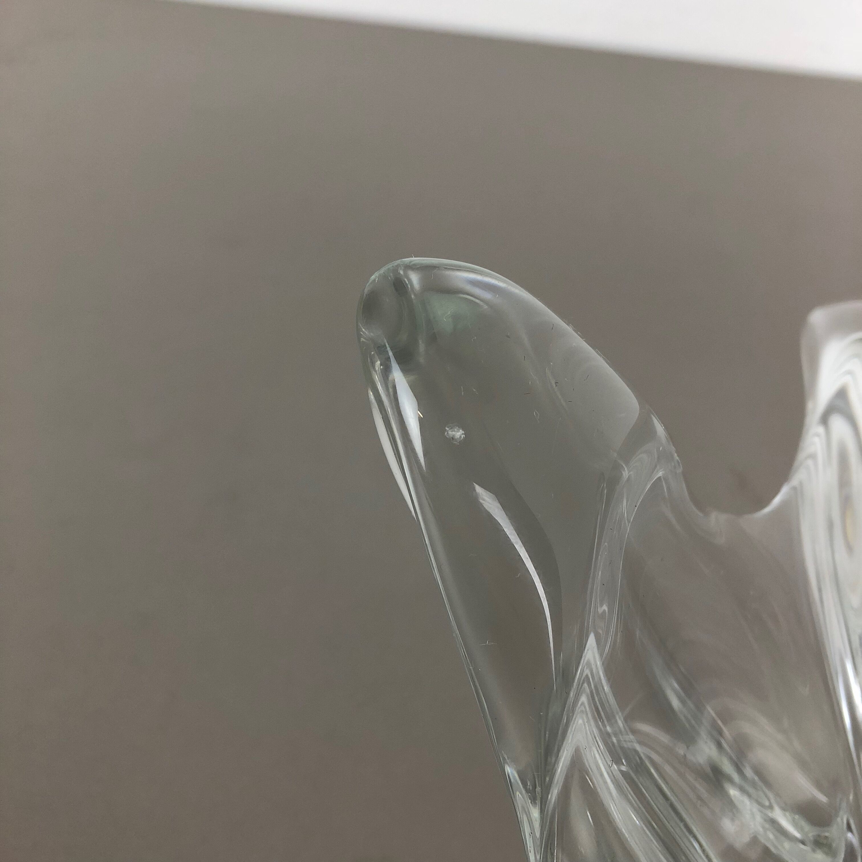 Large French Floral Crystal Glass Shell Bowl by Art Vannes, France, 1970s