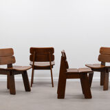 Set of 4 oak Brutalist chairs