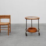 Rustic Copper and Walnut Serving Trolley with Glass Top, France ca. 1900