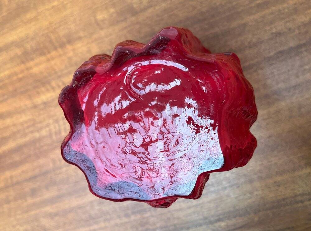 Thick glass vase with heavy bark, German mid-century by Ingrid Glas, Germany, 1960s.