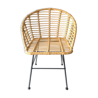 Fauteuil en résine tressée aspect rotin coloris naturel