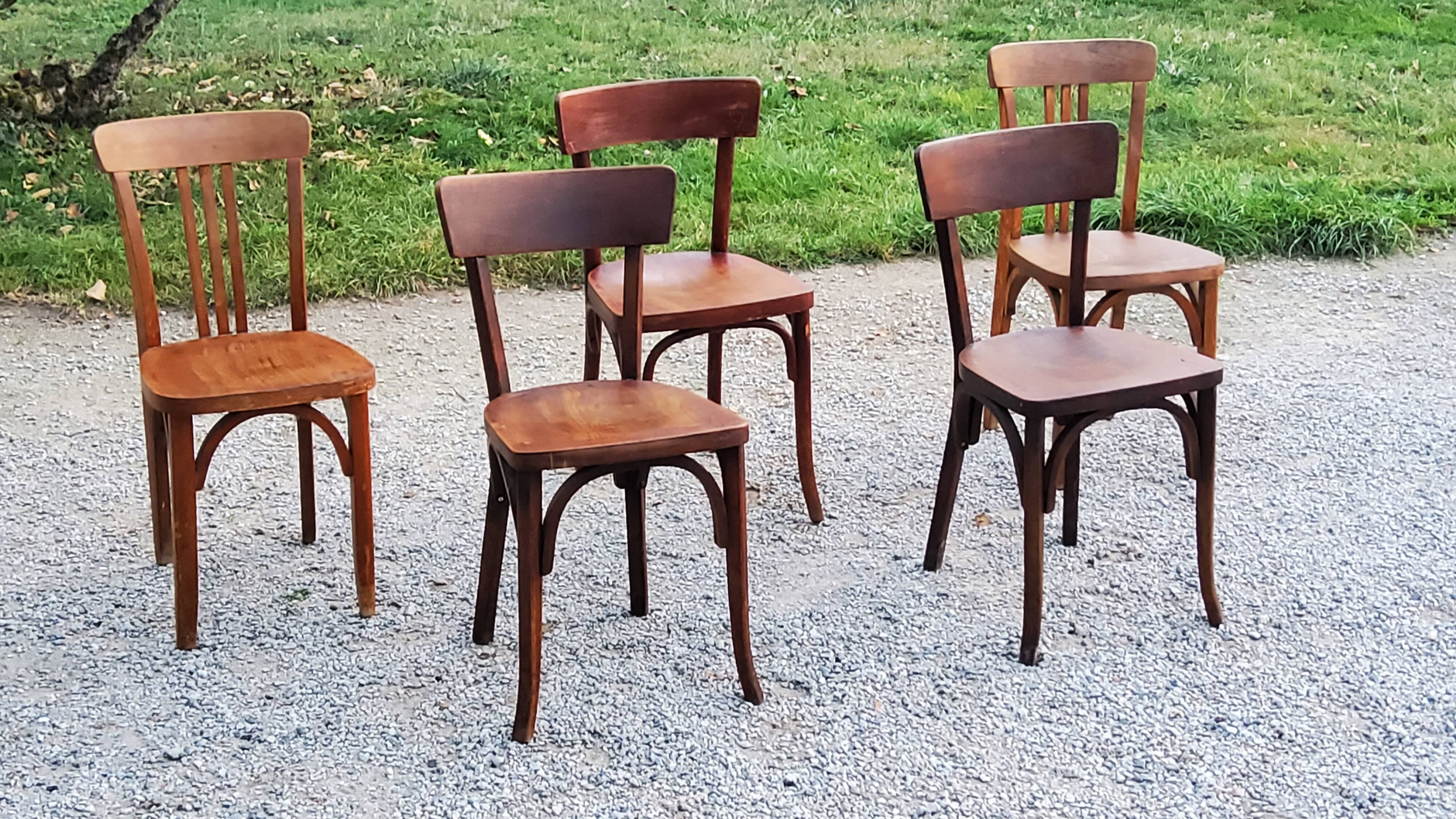Set of 5 Stella Thonet bistro chairs from the 1950s