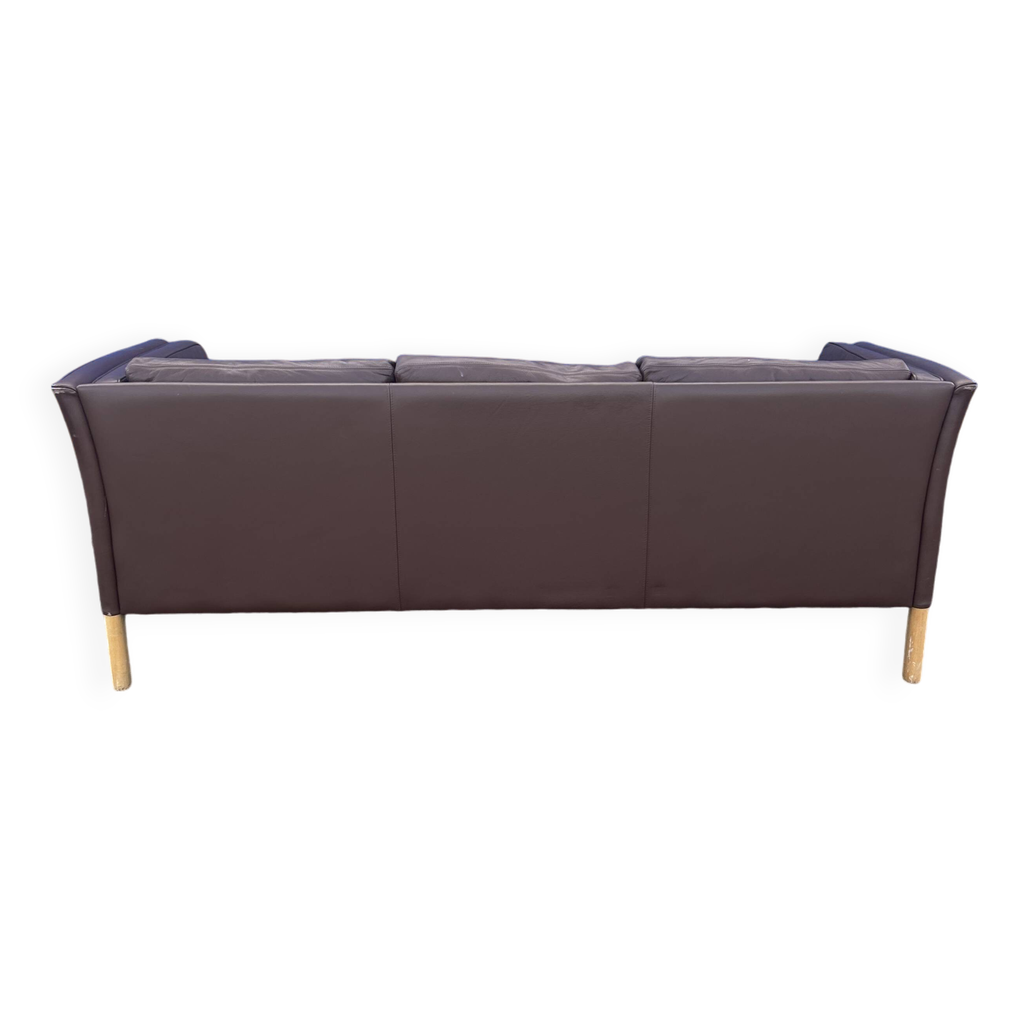 Danish three seater brown leather sofa 1970s