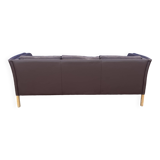 Danish three seater brown leather sofa 1970s