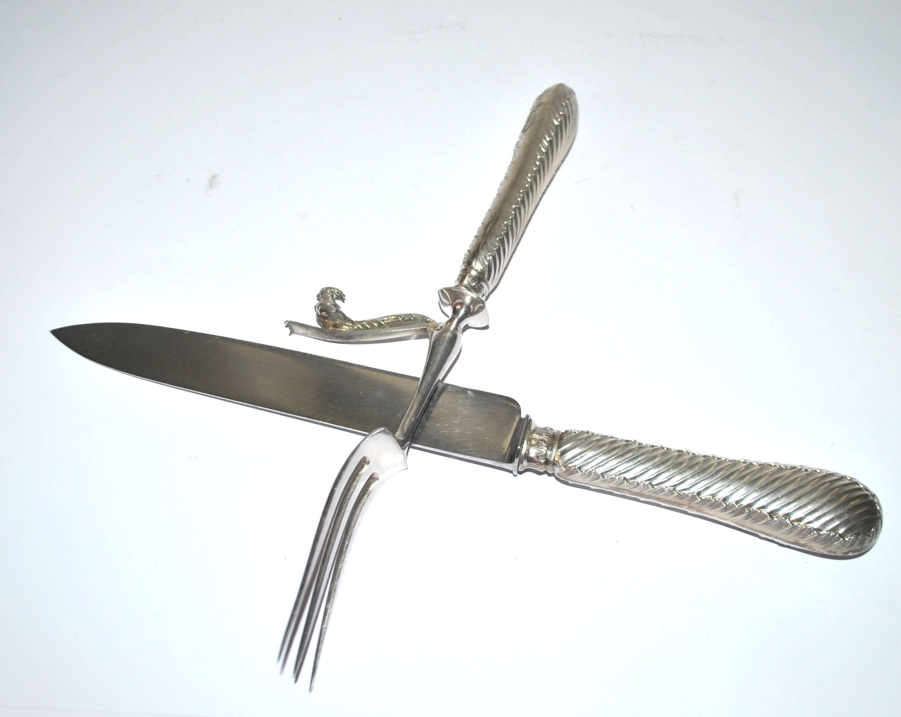 Rococo service cutlery in SILVER Minerve Armand Frenais 1900 Serving knife and fork