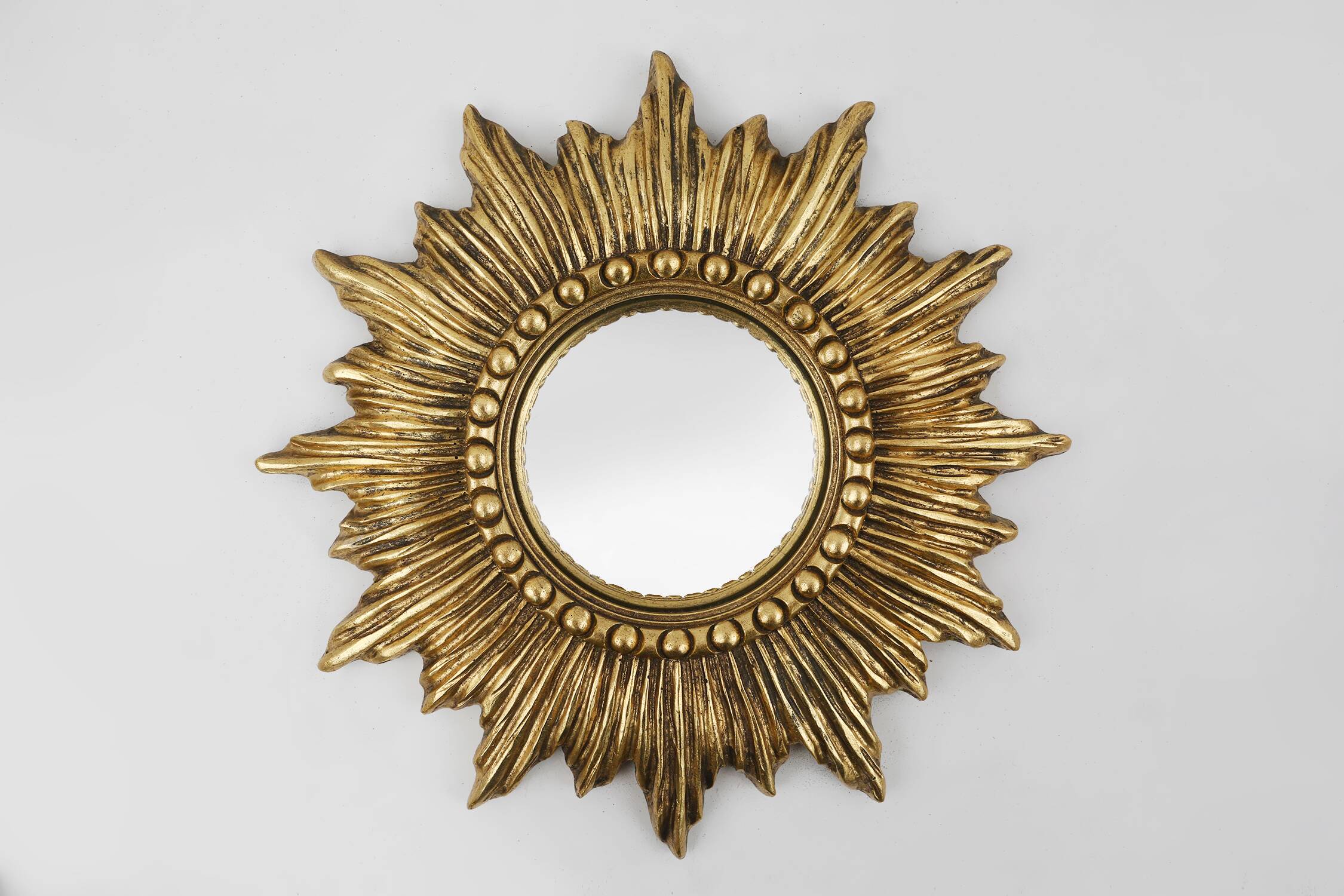 Gold Sunburst Mirror in Resin with Convex Mirror, France, 1960s