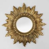 Gold Sunburst Mirror in Resin with Convex Mirror, France, 1960s