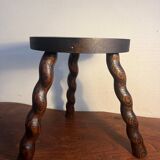 Round tripod stool with turned wooden legs