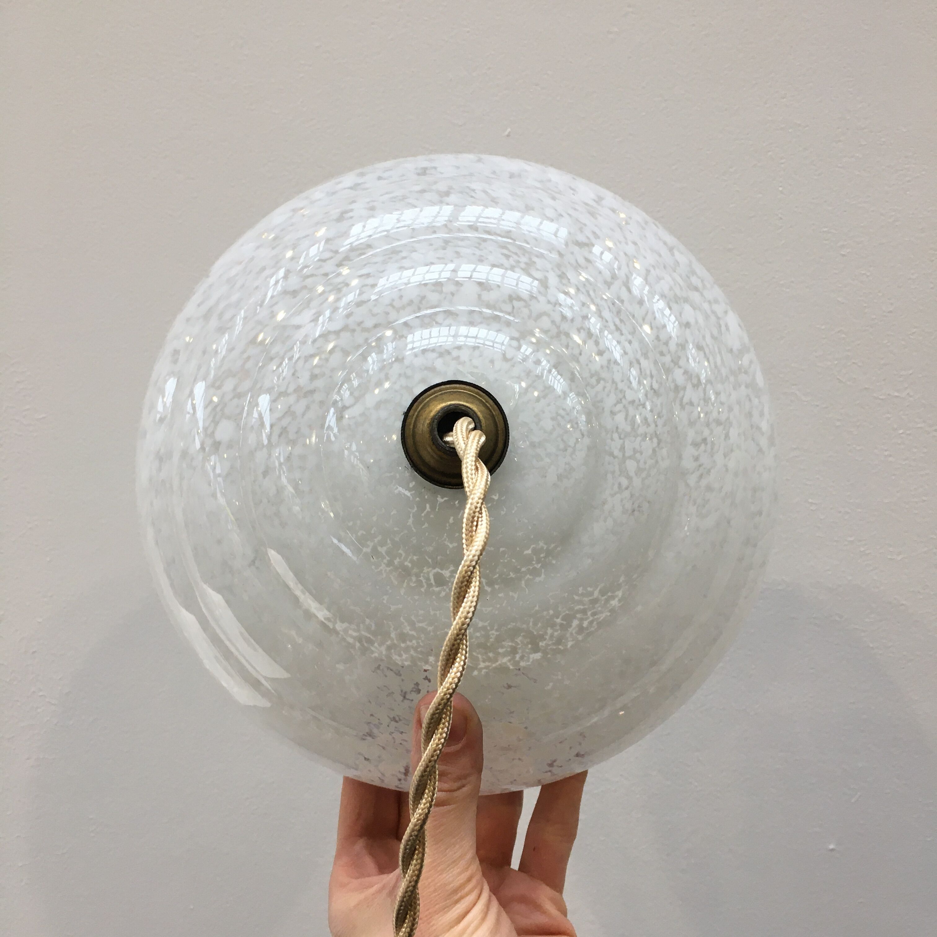 Pair of art deco suspensions in white Clichy glass