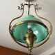 Lustre Suspension Art Nouveau - Green Opaline and Brass - Belle Époque Style