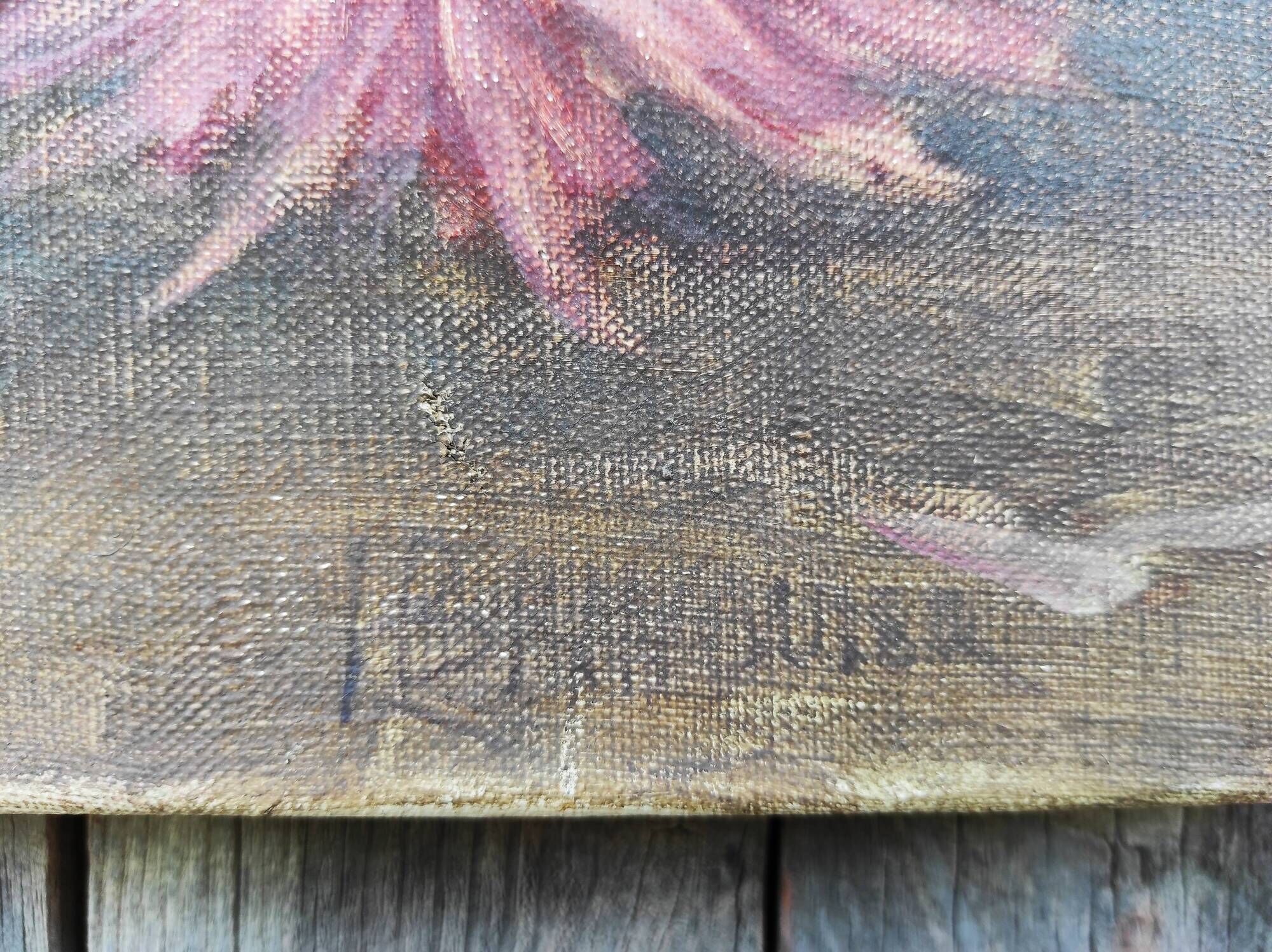 French Vintage signed oil painting of flowers