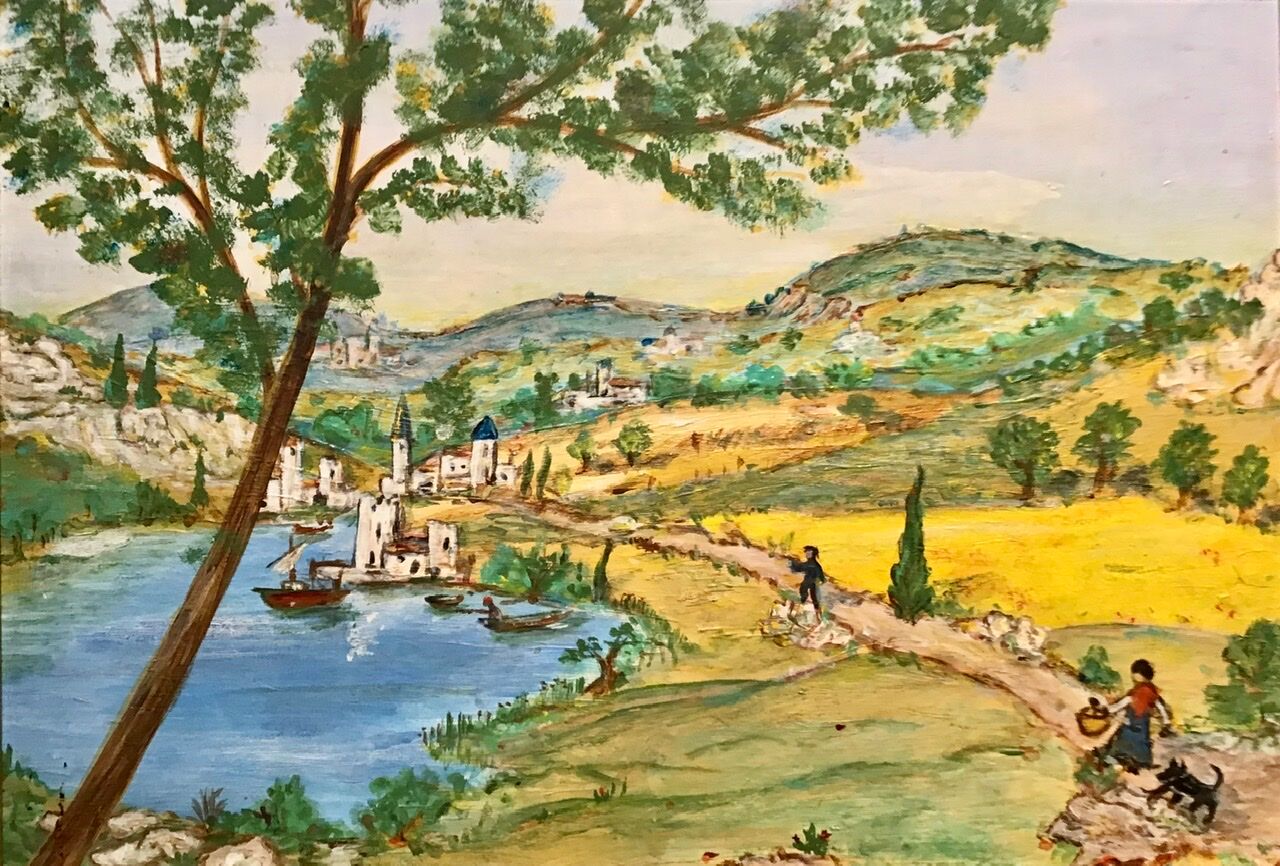 Ancient Tuscan landscape painting dated 1989