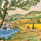 Ancient Tuscan landscape painting dated 1989
