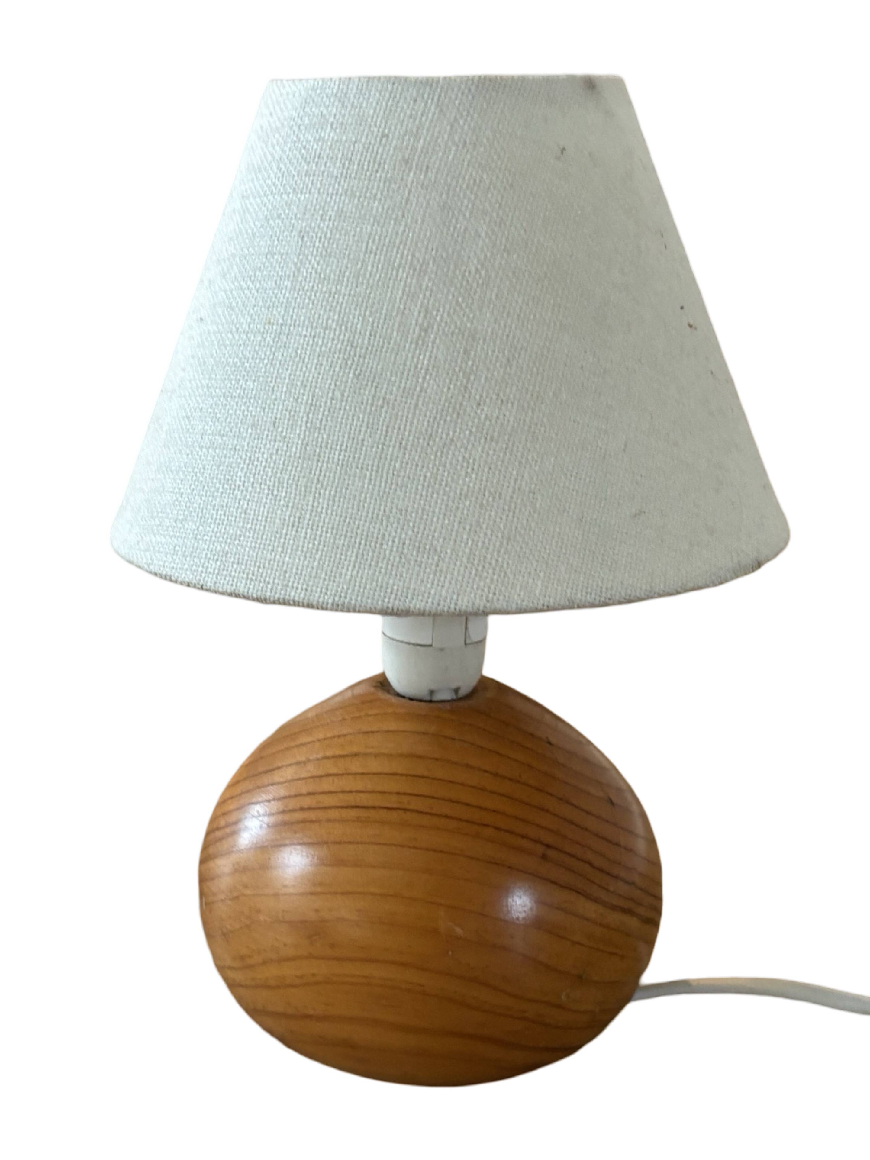 vintage wooden ball lamp small model with fabric shade 80's design