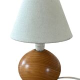 vintage wooden ball lamp small model with fabric shade 80's design
