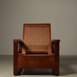 Mid-century architectural teak lounge chair with cane seat, 1950s