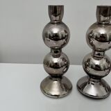 Set of 3 candlesticks in 20th century eglomise glass, vintage space age retro