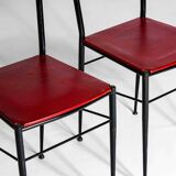 Fine set of metal dining chairs with red leather seating, Italy 1970s