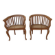 2 Colonial armchairs in natural solid wood with cane seats
