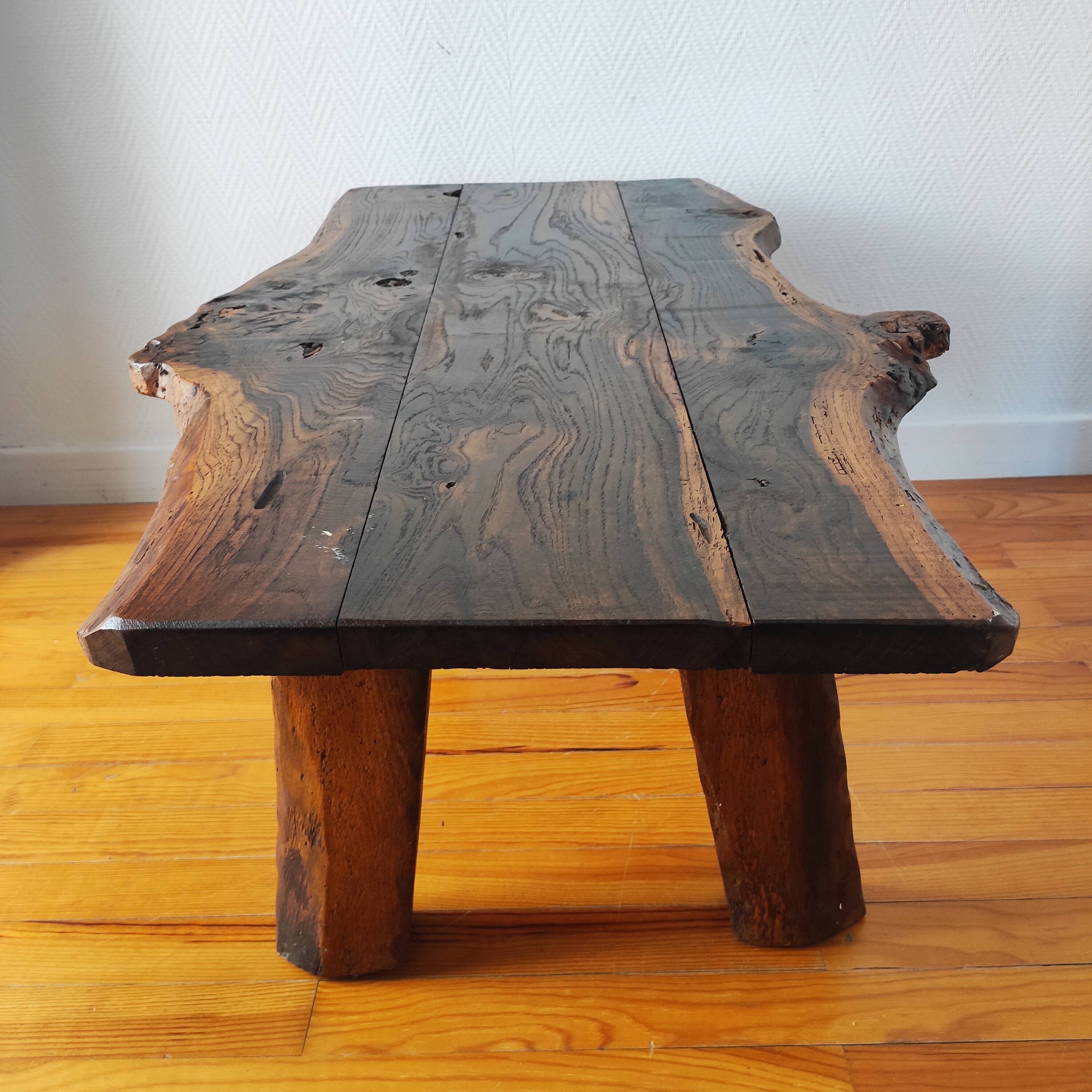 Vintage coffee table 50/60 brutalist oak and solid walnut