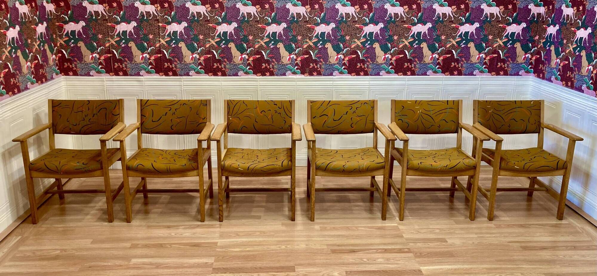 Set of 6 armchairs stamped Hans Wegner "Scandinavian design" 1960.