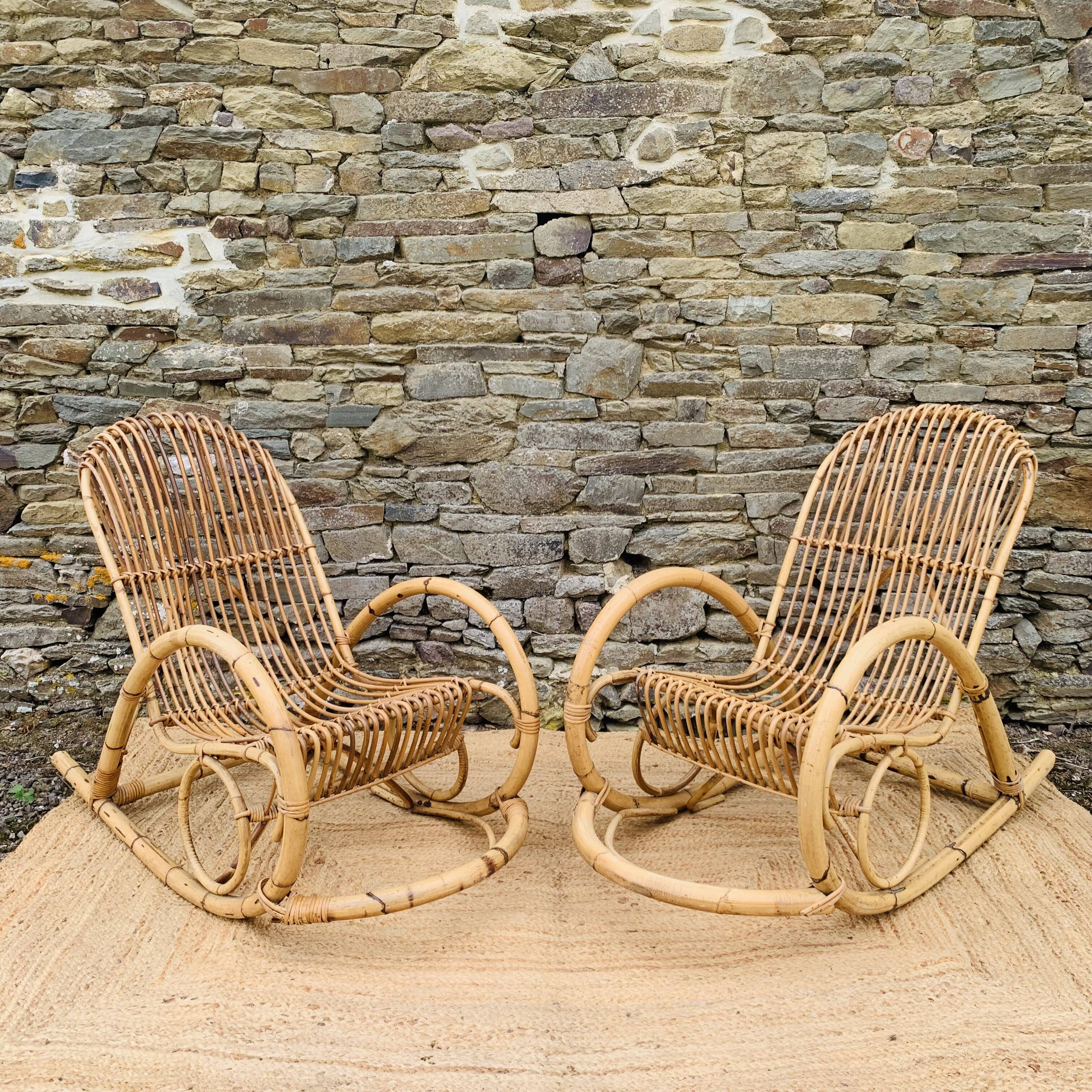 Pair of rattan rocking chairs by Rohe Noordwolde