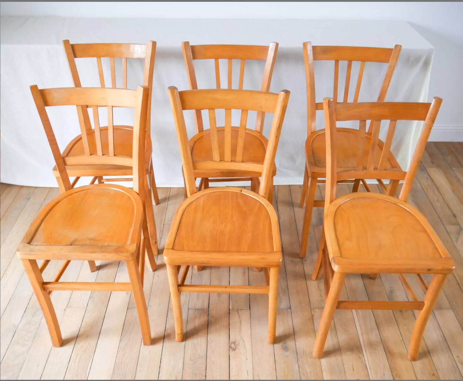 Set of 6 luterma blond wood bistro chairs 1950