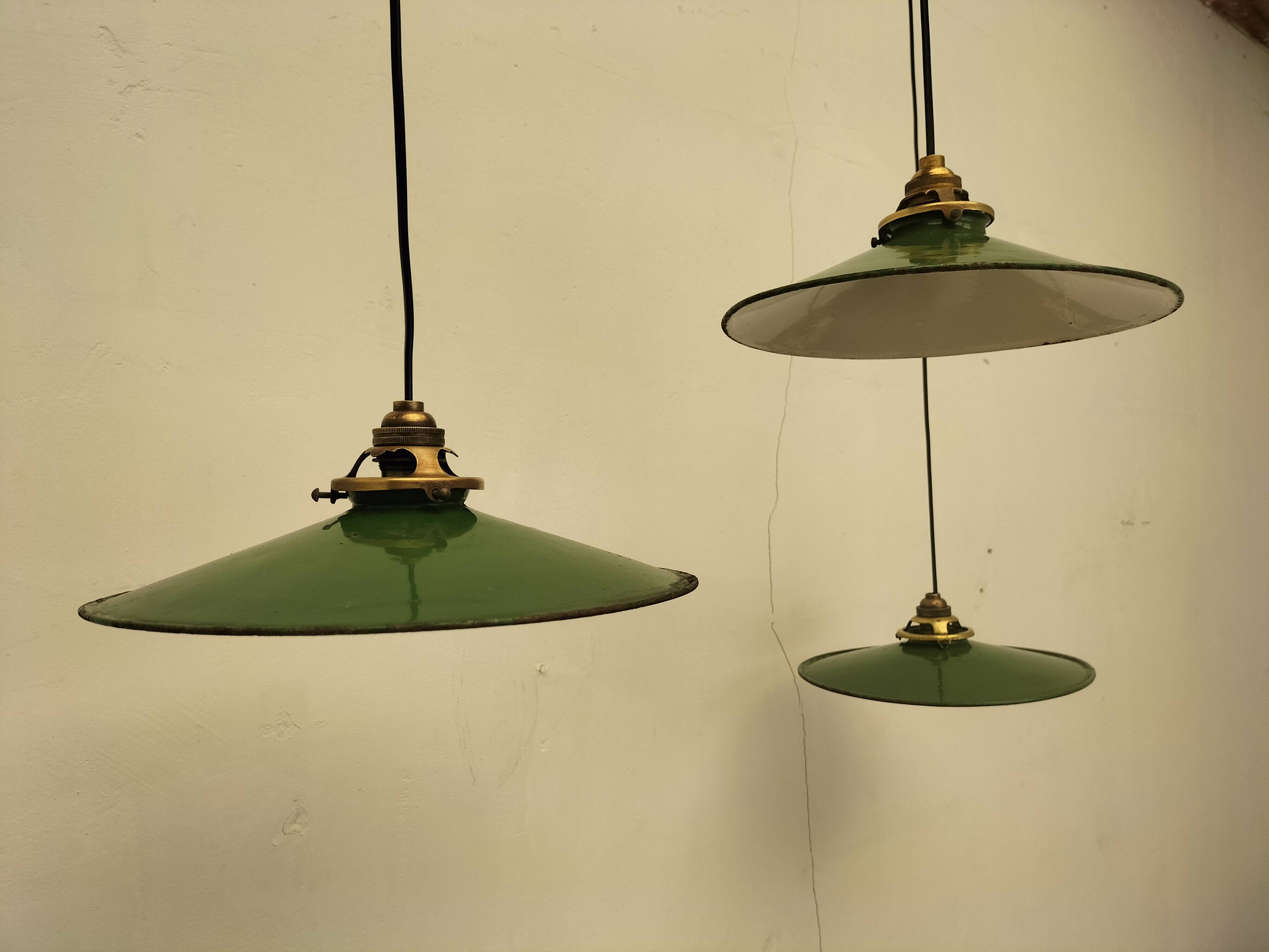 Enameled sheet metal pendant lights
