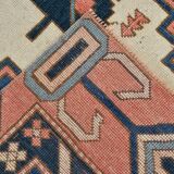 Tapis Vintage Géométrique Bleu et Rose Fait Main – Style Oriental,128x265Cm