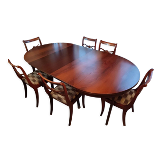 Table + extensions and chairs Gerbeau mahogany vintage wood