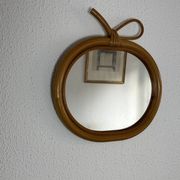 Vintage 1960 mirror apple rattan wicker bamboo - 32 x 33 cm