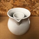 Old Vintage White Enameled Ceramic Carafe Refresher Pitcher