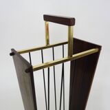 Umbrella stand, walking stick holder in brass, teak and metal, Germany, 1960s