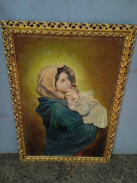 Oil painting on canvas Virgin and Child portrait 1940 - 102/72cm