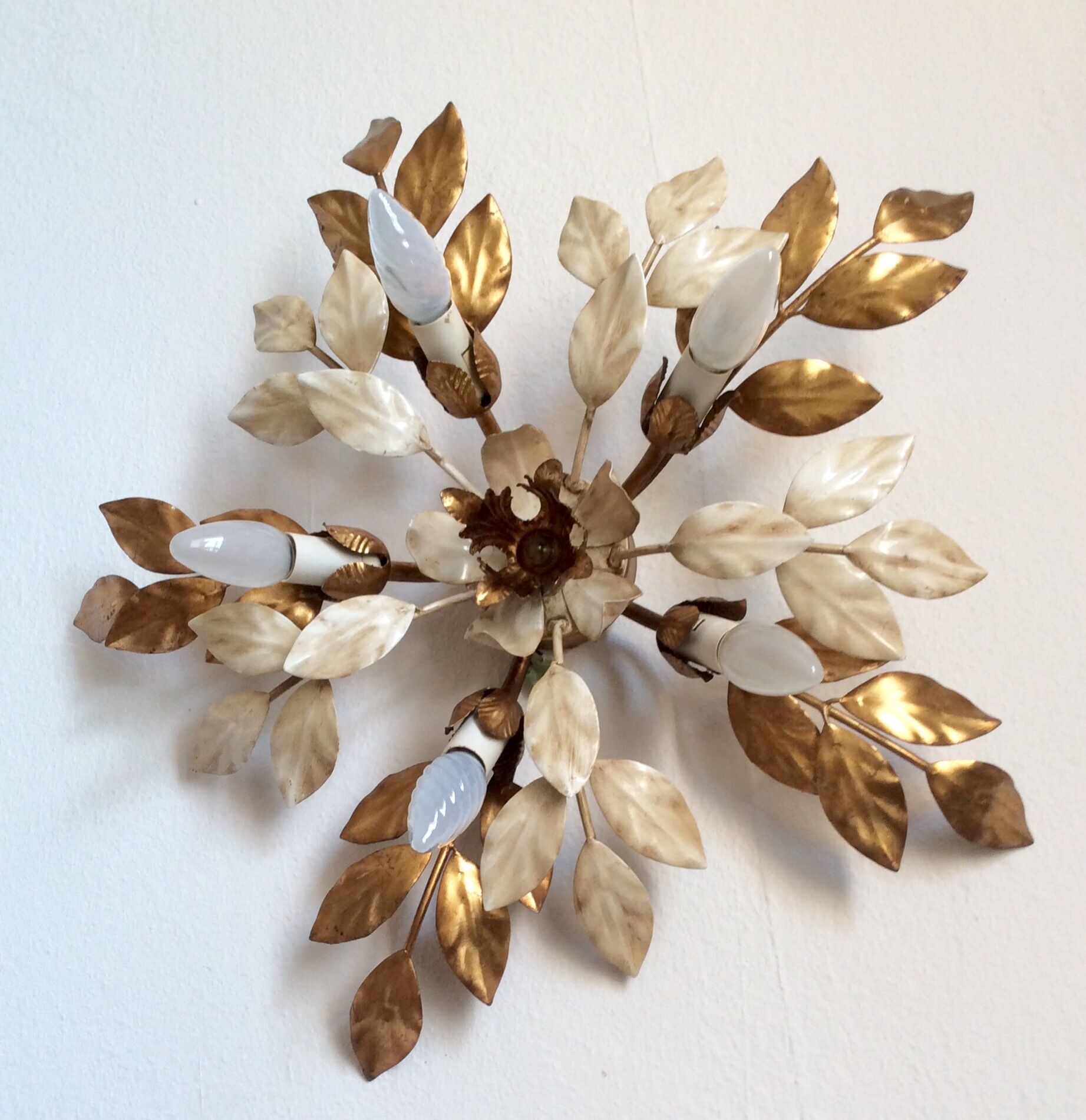 Ceiling, gold metal leaves, Italy 60s