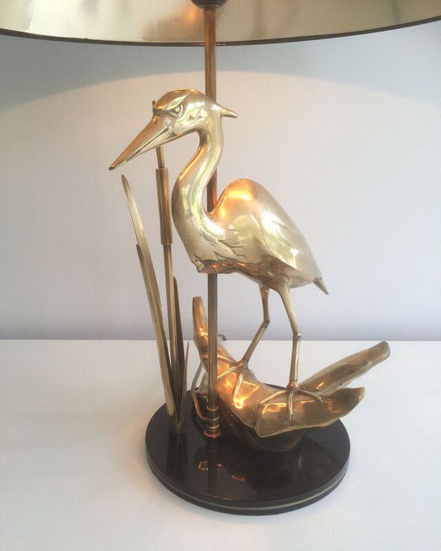 Brass lamp depicting a heron