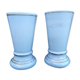 Ancient pair of vase in blue opaline