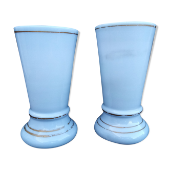 Ancient pair of vase in blue opaline