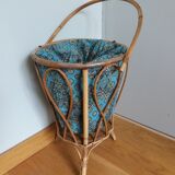 Wicker worker round basket with work, knitting