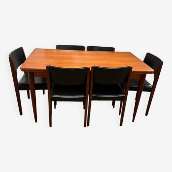 Table à dîner des années 60 avec 6 chaises