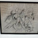 Signed cubist scene drawing