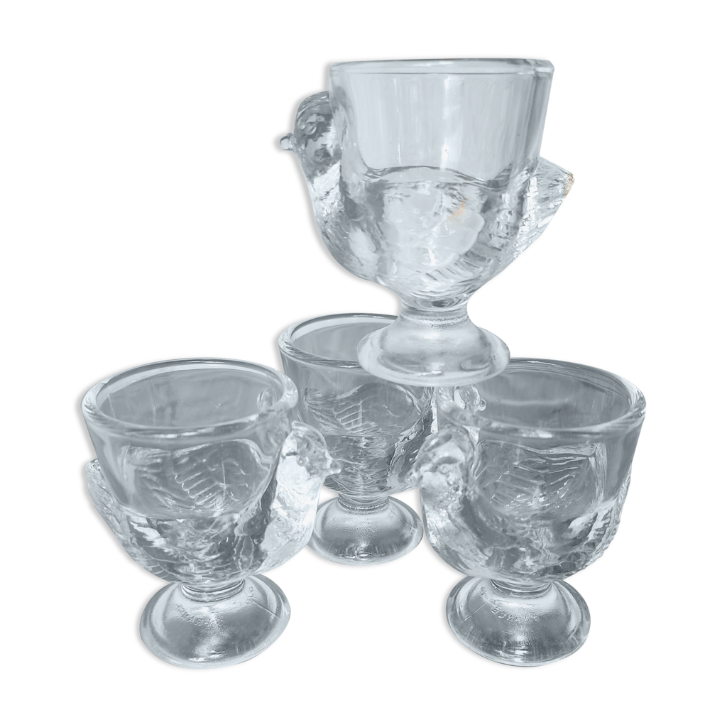 Lot De 8 Coquetiers Vintage En Verre - Forme De Poule, Transparents - ARC C48