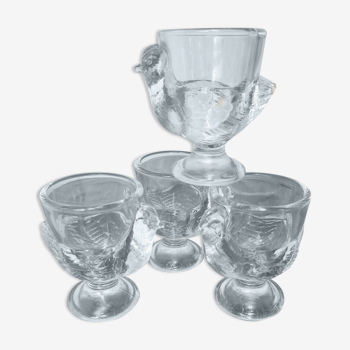 4 coquetiers poule en verre