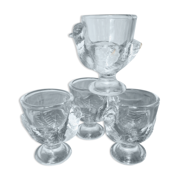 4 coquetiers poule en verre