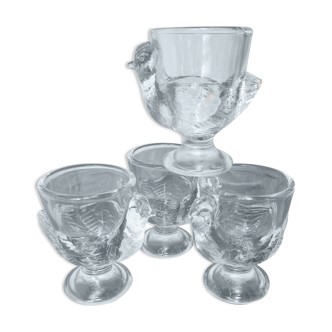 4 coquetiers poule en verre