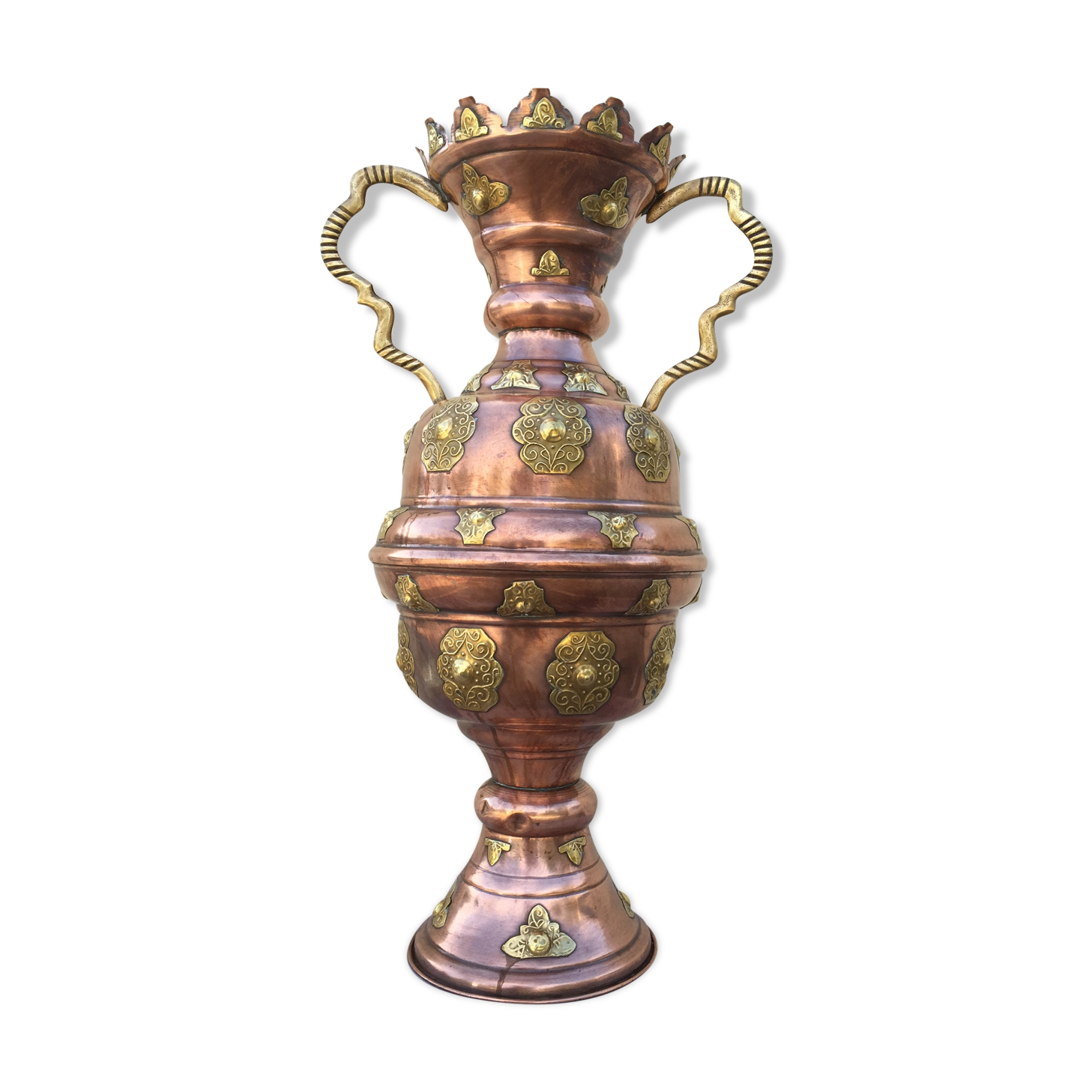 Red and yellow copper amphora oriental moorish art decoration